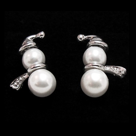 Pearl Snowmen Earrings - Sterling Silver - Click Image to Close
